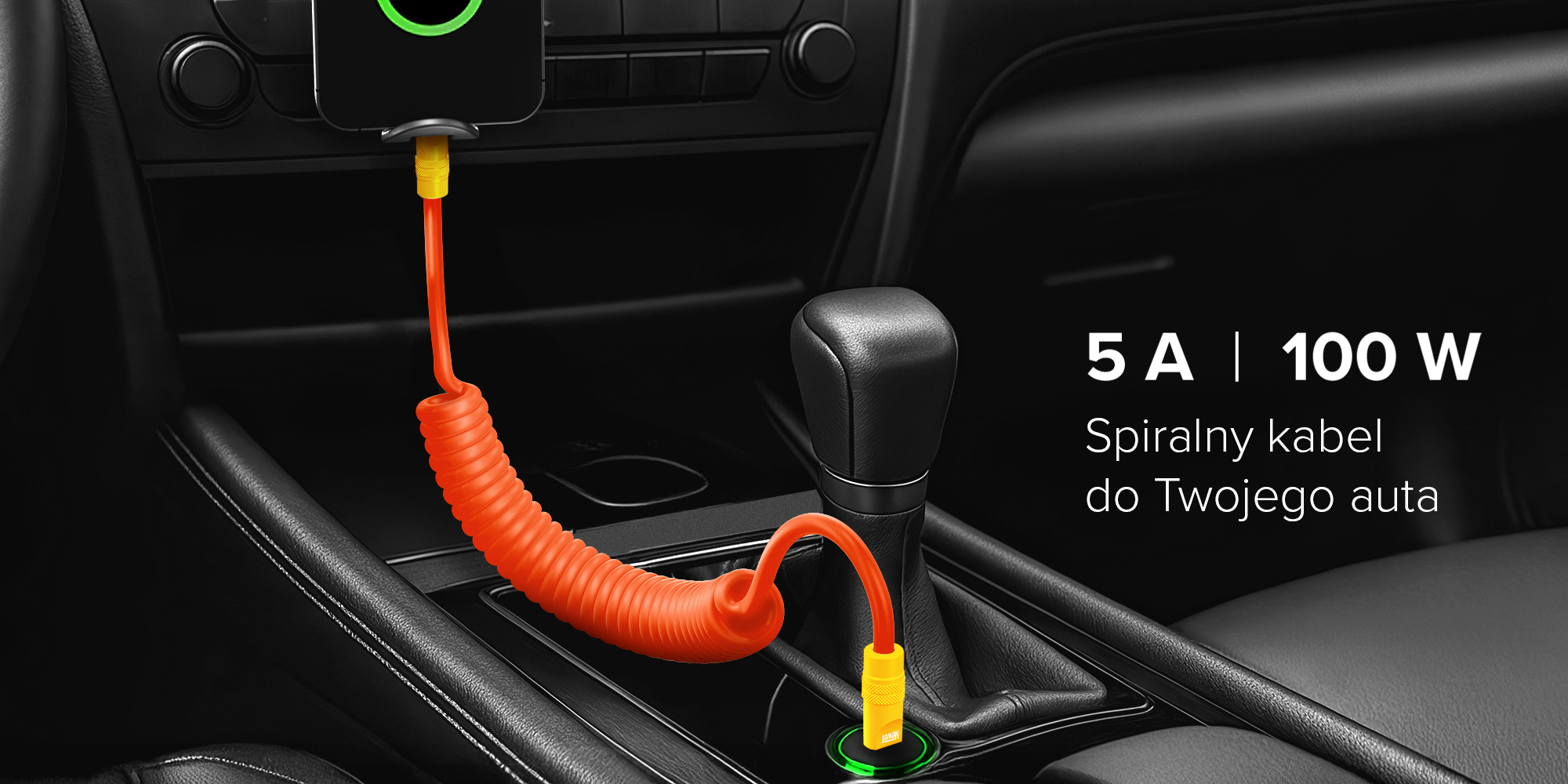 Kabel Newell USB-C - USB-C 100 W, 1,5 m, silikonowy, spiralny, pomarańczowo-żółty